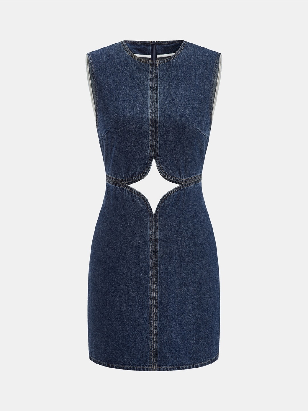 Commense Dark Blue Denim Mini Dress with Cutout Waist